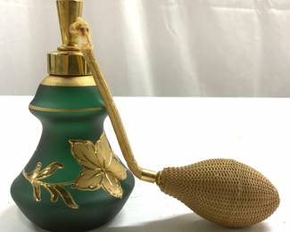 Holmspray Vtg Perfume Bottle Green Gilt W Atomizer