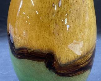 Hand Blown Green & Yellow Cased Art Glass Vase