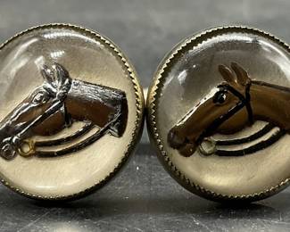 Vintage Enamel Horse Motif Cuff Links