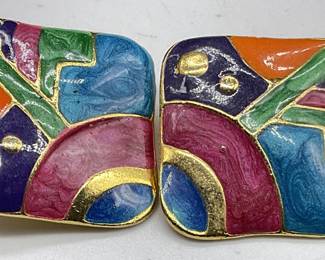 Vintage Multicolored Geometric Clip On Earrings