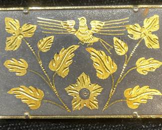 Vtg Damascene Style Gold Tn Black Bird Brooch