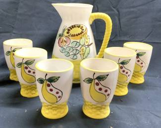 NASCO Set 7 Hand Painted Ceramic Pitcher & Cups