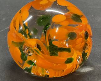Hand Brown Orange & Green Art Glass Paperweight