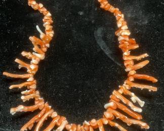 Vintage Pink Coral Branch Beaded Necklace