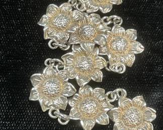 Signed Sterling Silver Flower Bracelet