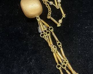 Vintage Gold Tone Beaded Pendant Necklace