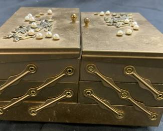 GOLD TONE Vntg Multi Tier Folding Jewelry Box