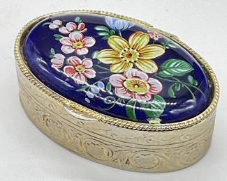 Vintage Floral Motif Metal Hinged Lid Pill Box