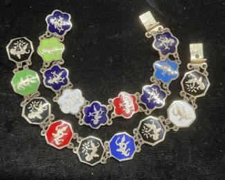 Pair Sterling Silver Siam Thai Dancer Bracelets