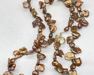 Irregular Organic Brown Pearl Toggle Necklace