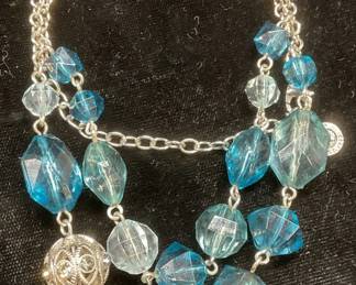 Napier Silver Tn Blue Crystal Beaded Necklace