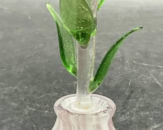 Art Glass Perfume Bottle W/ Floral Stopper