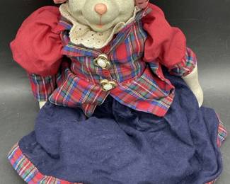 Vintage Resinous Mouse Doll W/ Fabric Dress