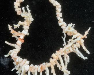 Vintage Pink Coral Branch Beaded Necklace