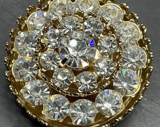 CORO Signed Vintage Round Crystal Brooch