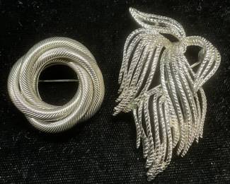 Lot 2 Monet Silver Tone Botanical Brooch +