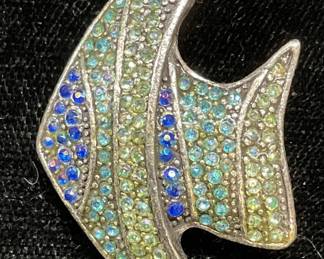 Silver Tone Crystal Angelfish Brooch