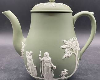 WEDGWOOD ENGLAND Green Jasperware Teapot, Lid