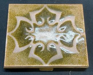 Vintage Gold Tone Enameled Makeup Compact