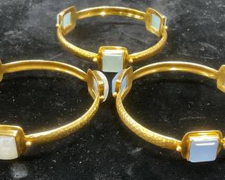 Set 3 Gold Tone Glass Stone Bangle Bracelets
