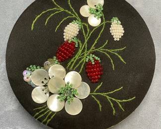 Vtg Black Silk Beaded Makeup Compact, France