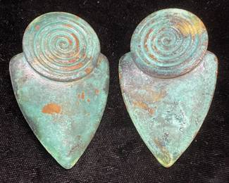 Vintage Geometric Verdigris Patina Earrings