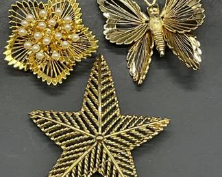 Lot 3 MONET Signed Vintage Brooches, Butterfly +