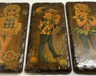 GOJI 3 Vntg Mid Century Decoupage Prints On Board