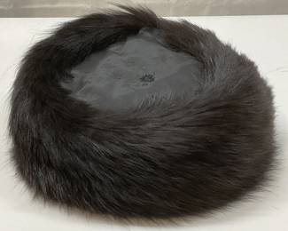 Vintage Black Silk Fur Trim Pill Box Hat