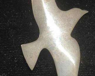 Signed Sterling Silver Bird Brooch Pendant