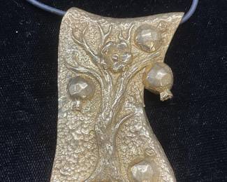 Gold Tone Pomegranate Tree Pendant Necklace