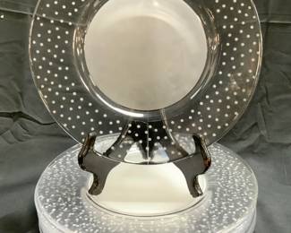 ORREFORS 8 Frosted Art Gls Plates W Polka Dots