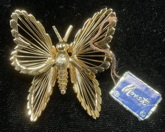 1972 Monet Gold Tone Butterfly Brooch NWT