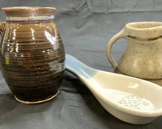 Lot 3 Assorted Ceramic Vessels & Spoon Holder