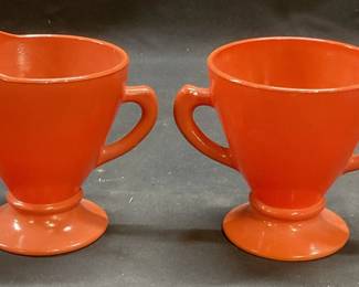 Set MCM Vtg Pink Glass Creamer & Sugar Bowl