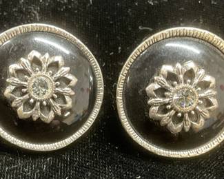 Bohm Silver Tone Black Crystal Flower Earrings