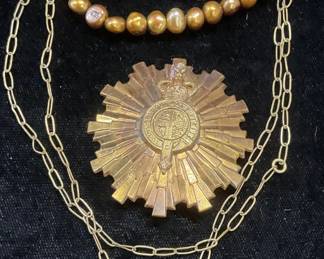 3 Gold Tn Pendant Necklace, Faux Pearl Bracelet+