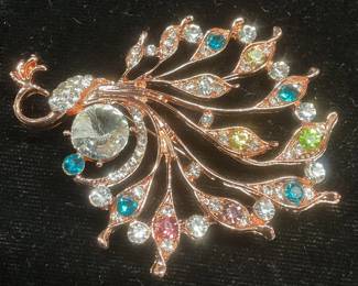 Rose Gold Tone Crystal Peacock Brooch