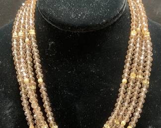 Vintage Gold Tone Crystal Multi Strand Necklace