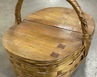 Vintage Woven Top Handle Picnic Basket, Lid