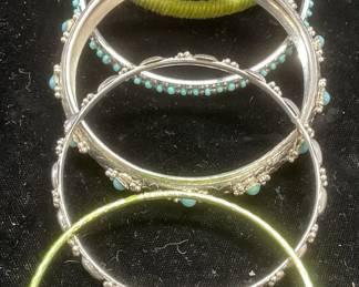 Lot 6 Silver Tone Faux Turquoise Bangles +