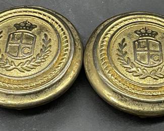 LCI Sgn Vintage Gold Tn Metal Crest Motif Earrings