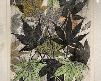 Signed Hyde Falling Leaves Hand Colored Etching