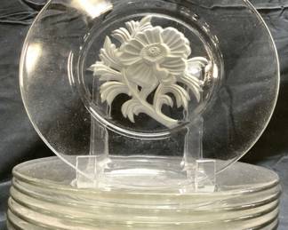 Set 7 Frosted Floral Art Glass Plates