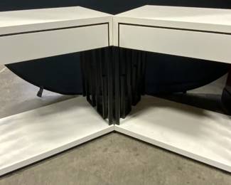 Pair White Lacquer Wooden One Drawer Nightstands