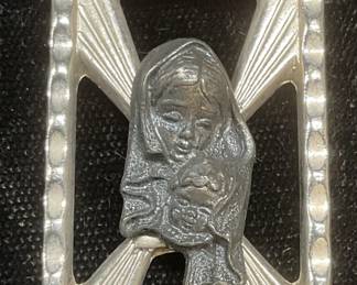 Vtg Silver Tone Madonna & Child Pendant, Italy