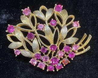 Vtg Lisner Gold Tone Crystal Flower Brooch