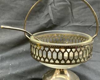 Vtg Silver Plate & Glass Jam Dish W Spoon ITALY