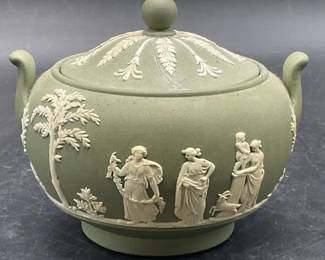 WEDGWOOD ENGLAND Green Jasperware Sugar Bowl