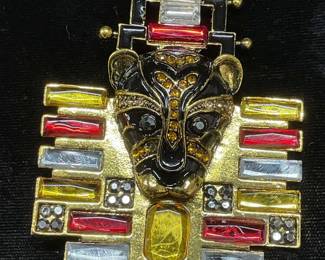 Gold Tn Crystal Leopard Brooch, 3.5 In L